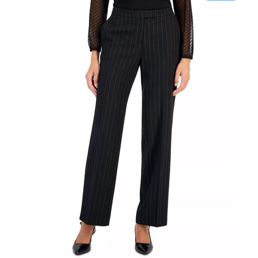 Kasper Pinstripe Print Extended Tab Fly Front Coordinating Pants